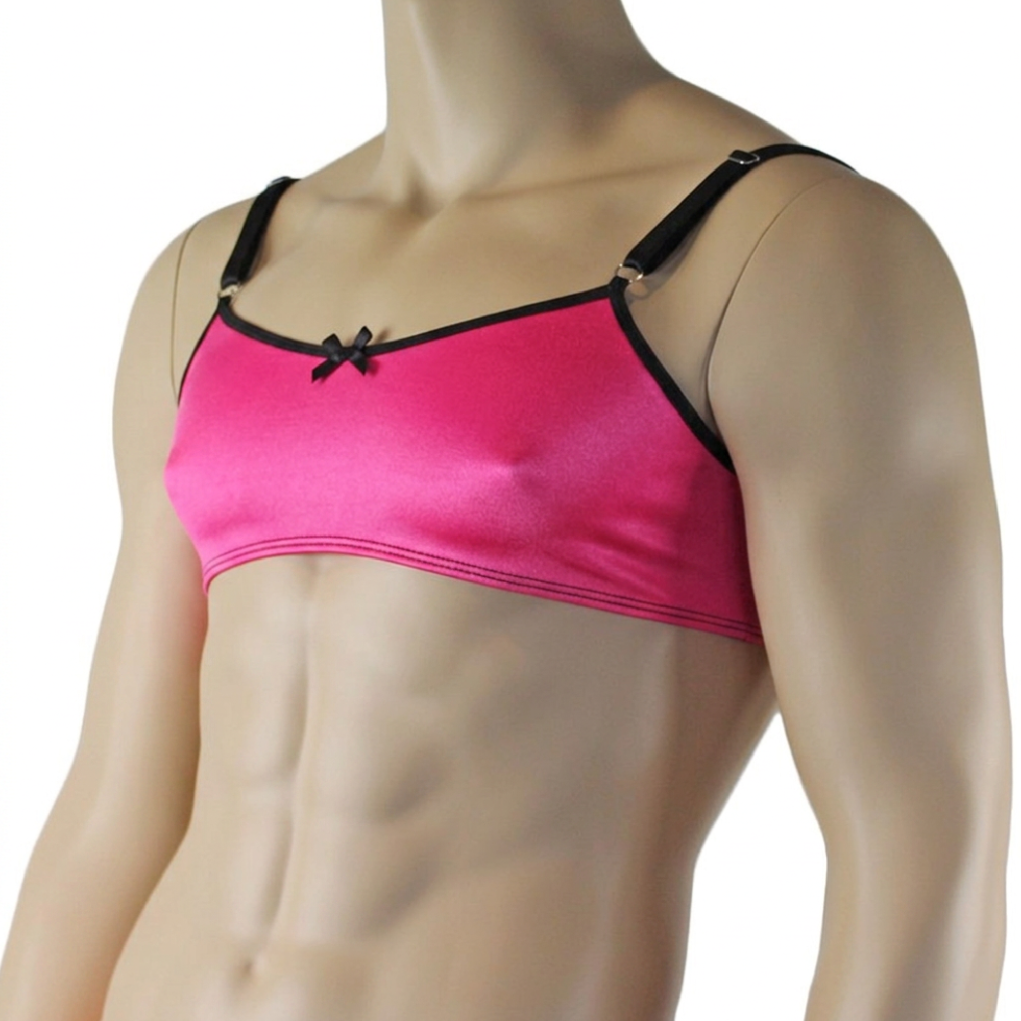 Mens Jenny Shiny Spandex Bra Top with Adjustable Straps Hot Pink & Black