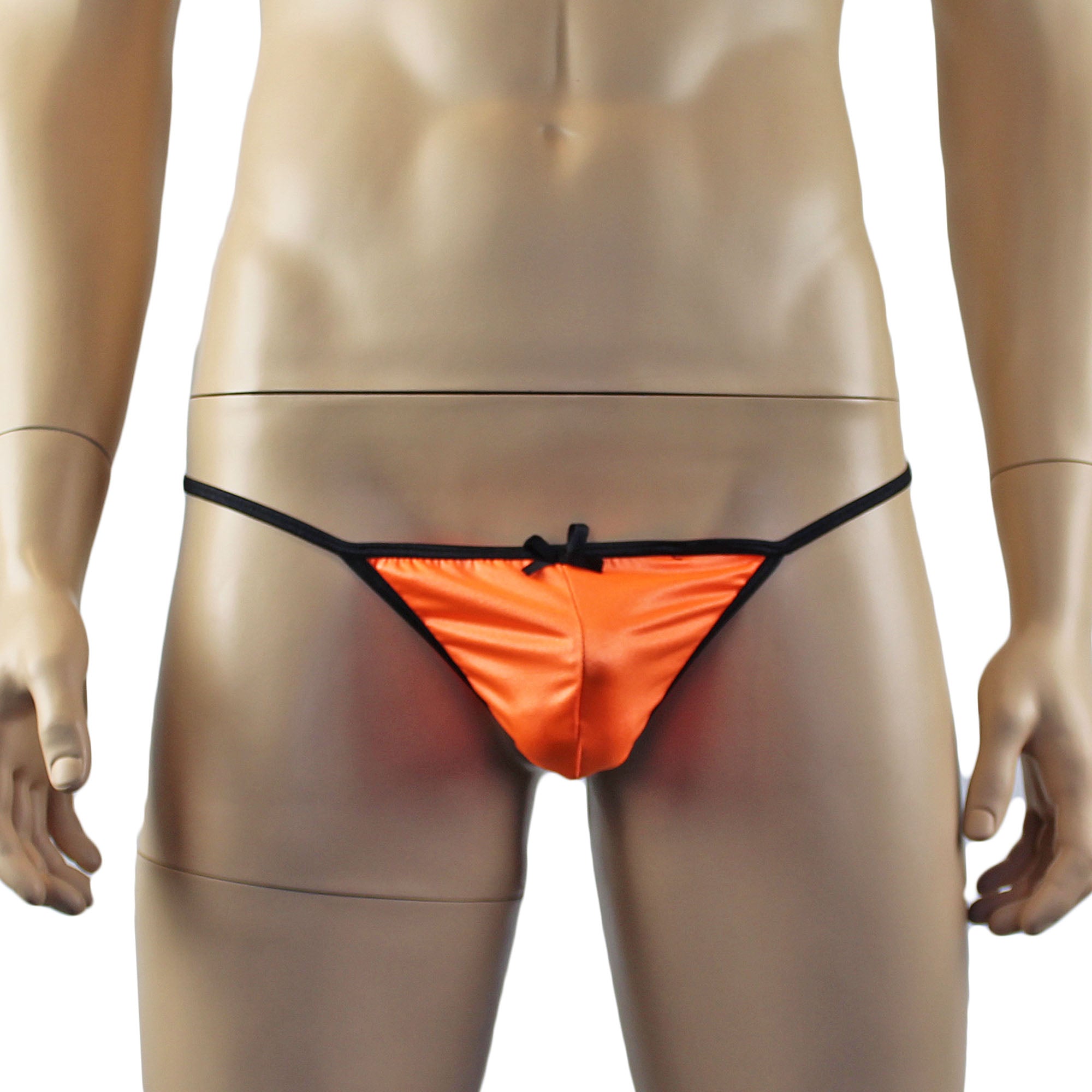 Mens Jenny Shiny Spandex Bra Top & G string Lingerie Orange & Black