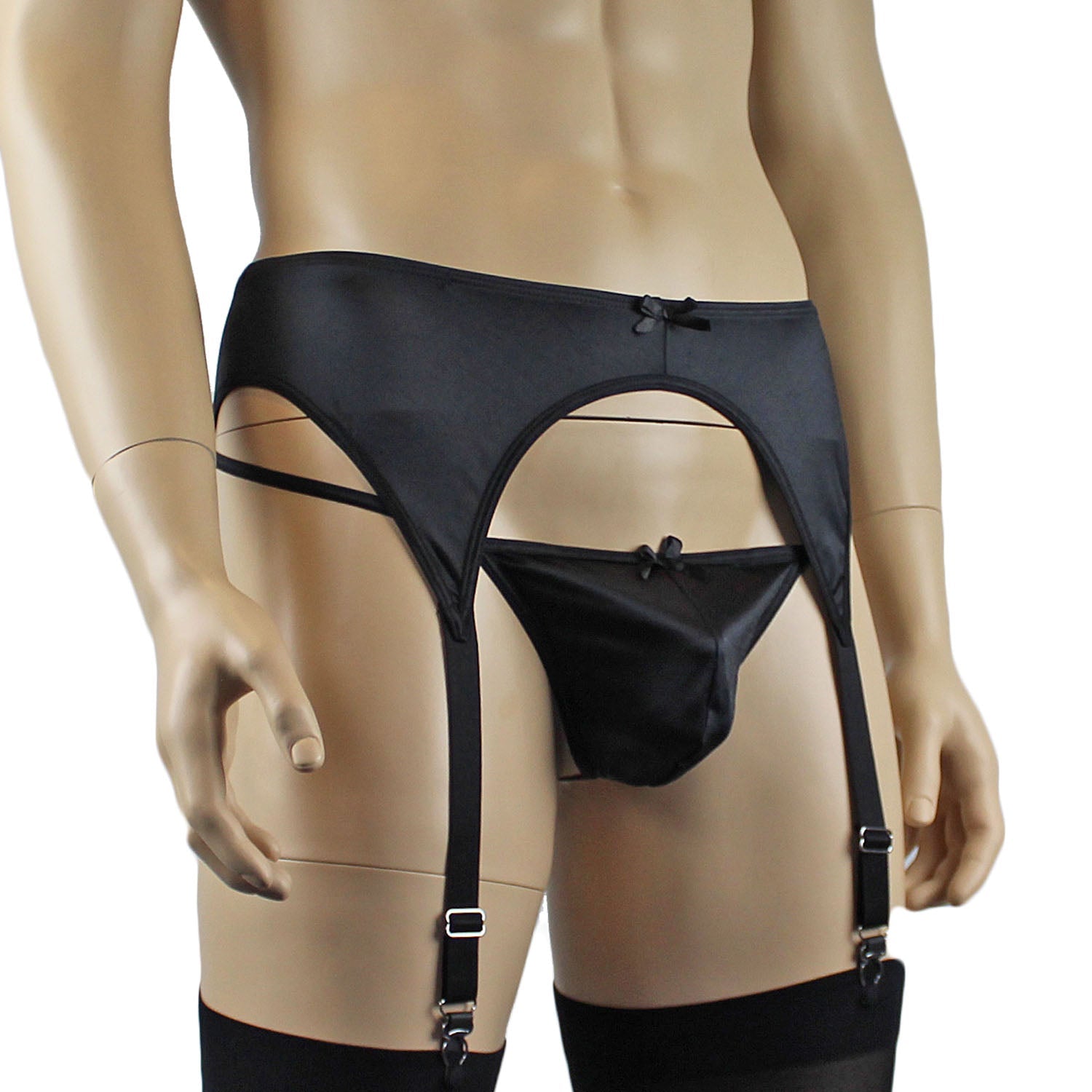 Mens Jenny Shiny Spandex Garterbelt Lingerie Black
