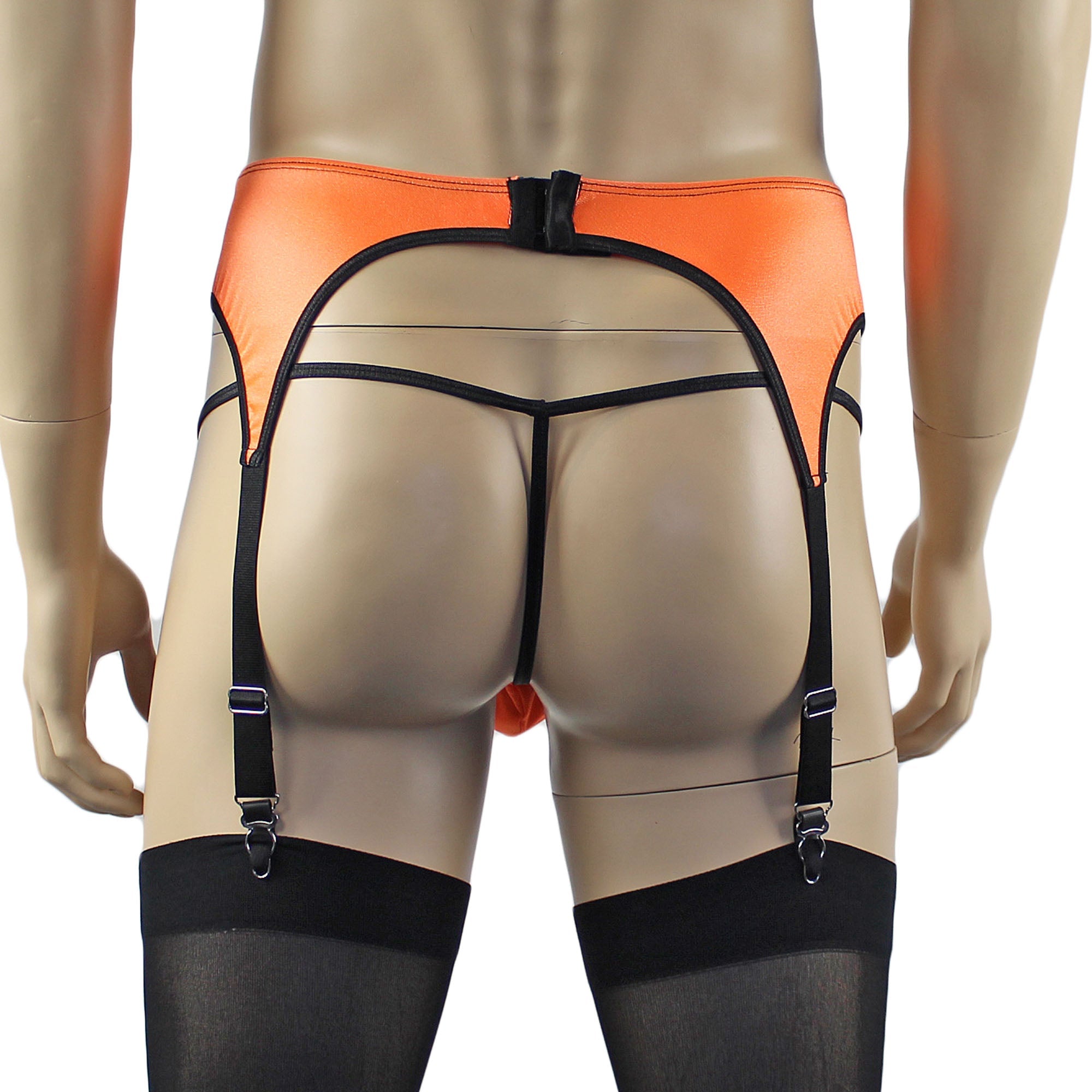 Mens Jenny Shiny Spandex Garterbelt Lingerie Orange & Black