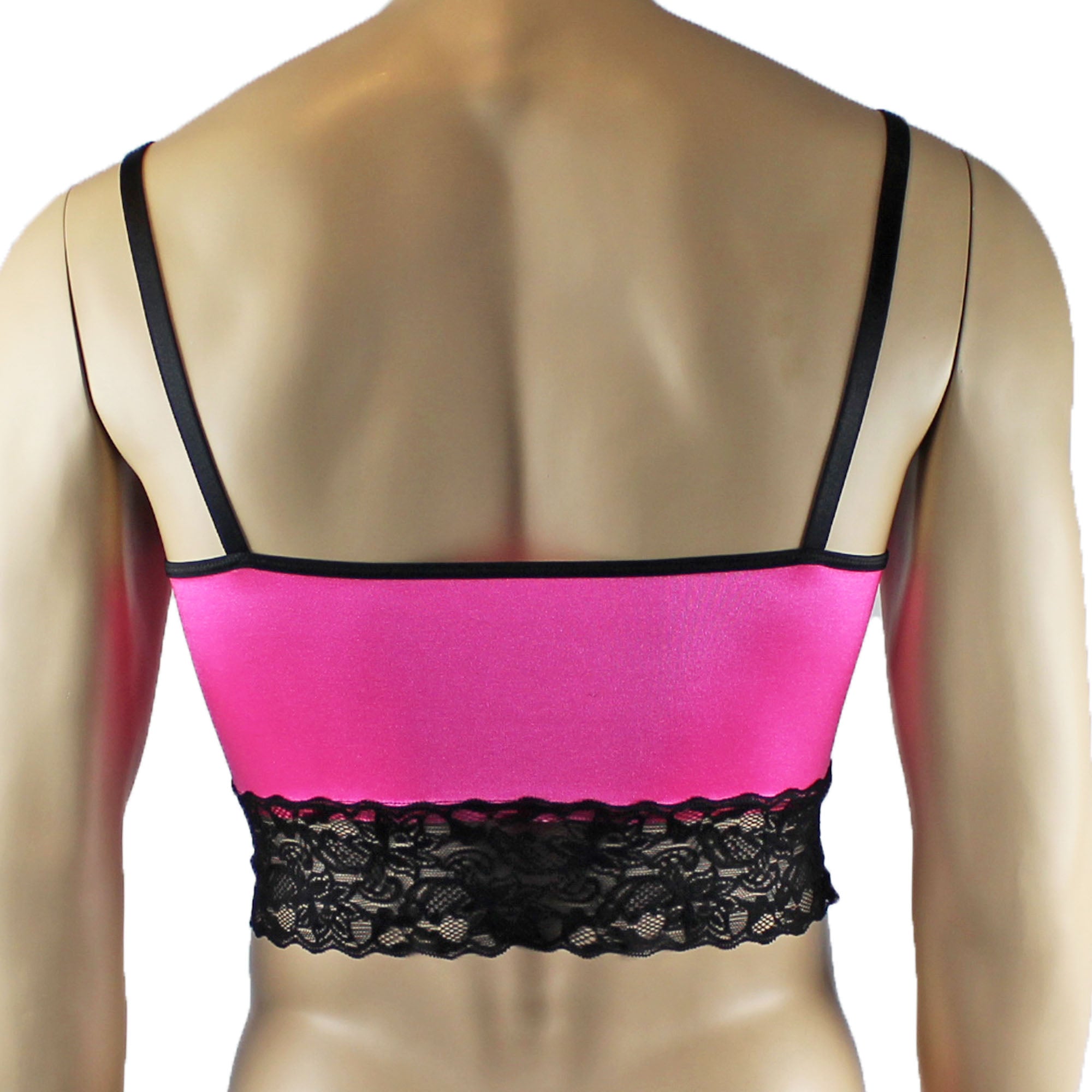 Mens Joanne Satin & Lace Crop Cami Top - Sizes up to 3XL Hot Pink and Black Lace