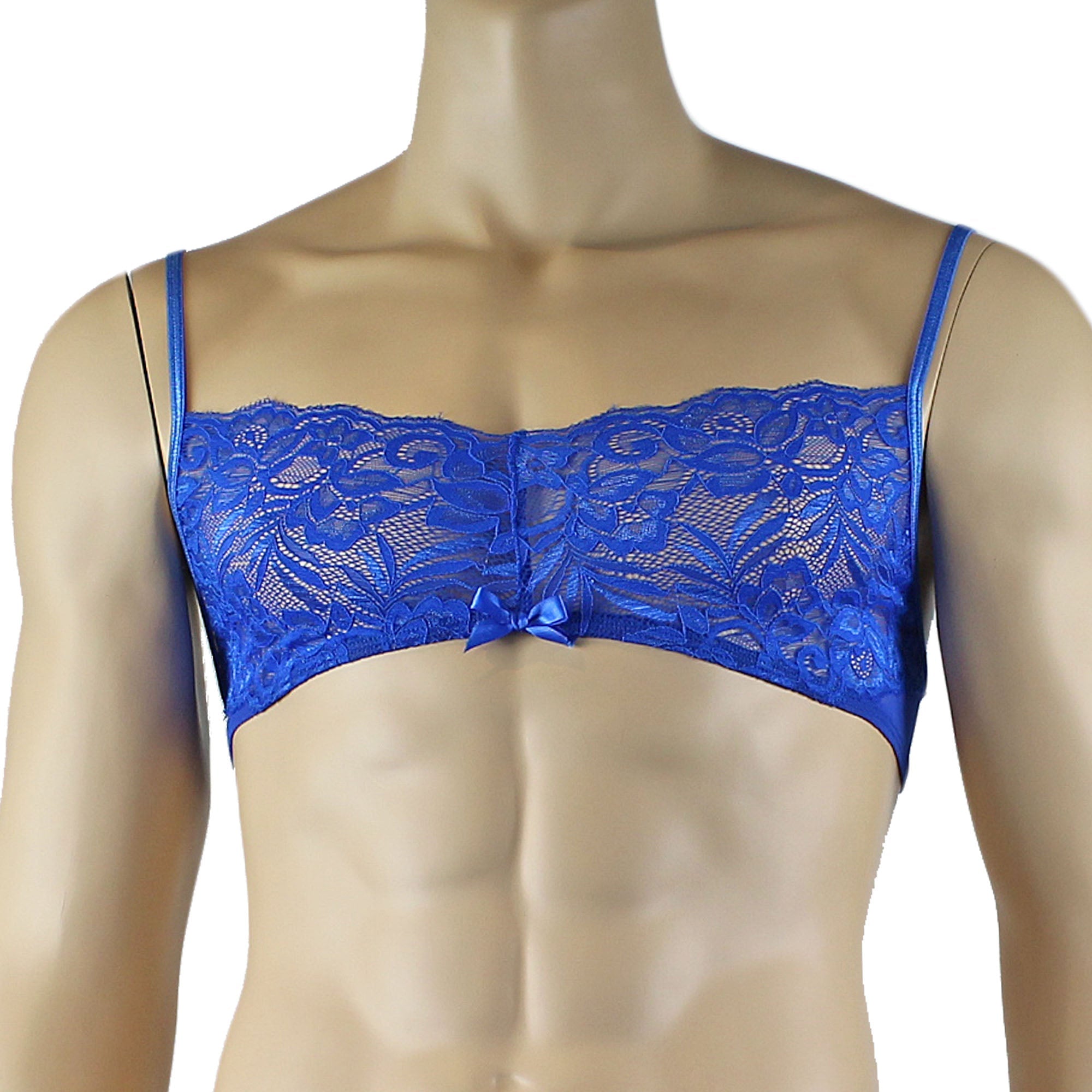 Mens Kristy Lace & Mesh Bra Top BR02L and Thong Panty Blue