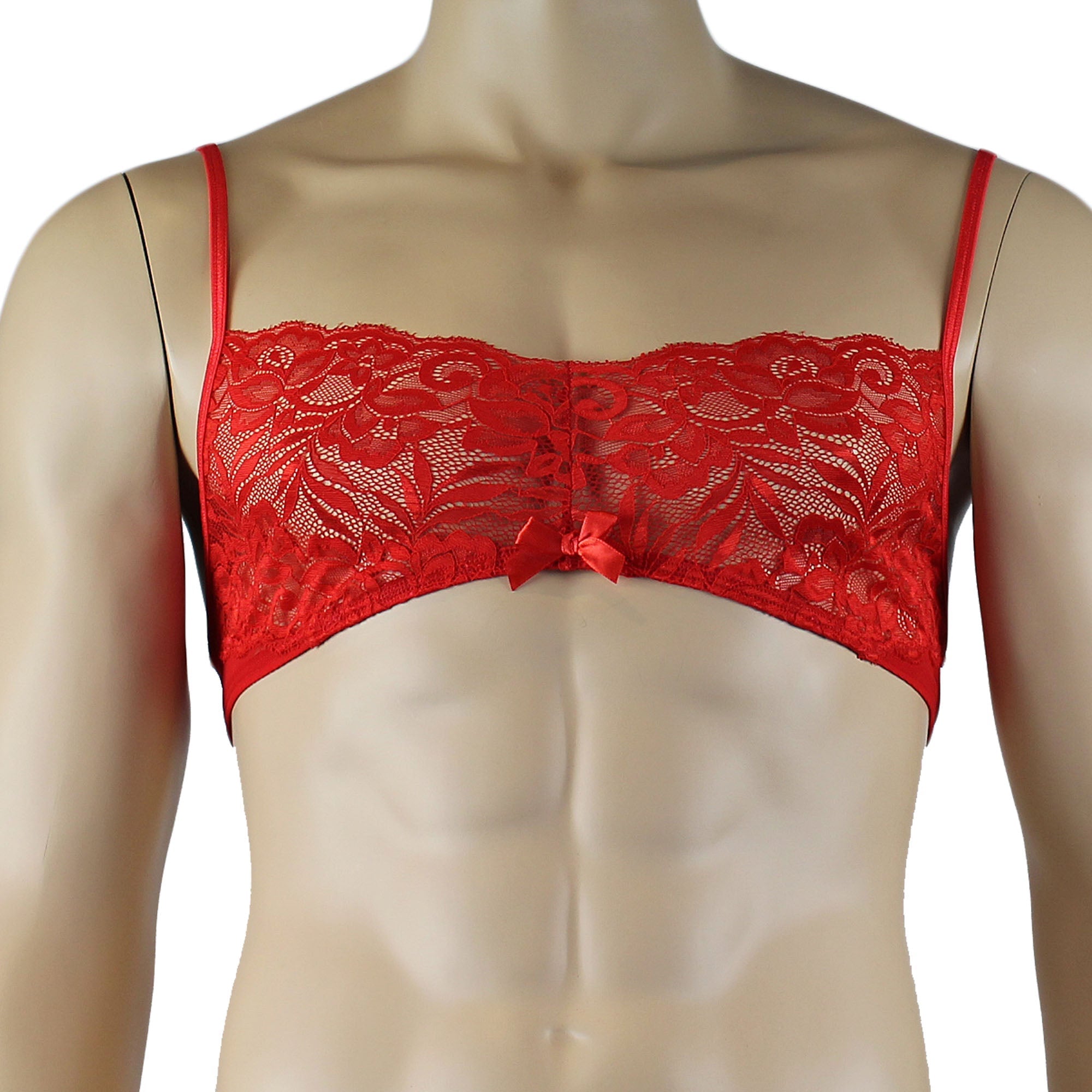 Mens Kristy Lace & Mesh Bra Top BR02L and Thong Panty Red