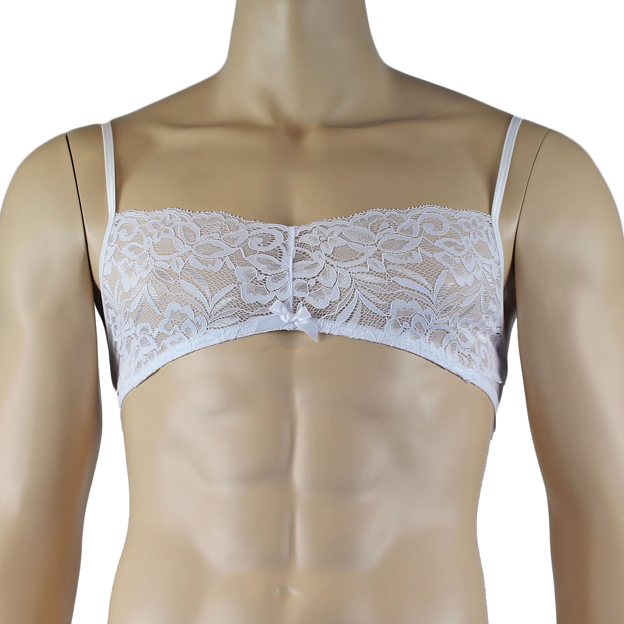 Mens Kristy Lace & Mesh Bra Top BR02L and Thong Panty White
