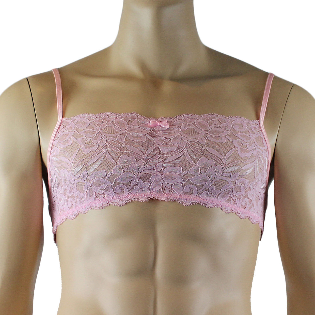 Mens Kristy Lingerie Bra Top in Lace with thin Straps Light Pink