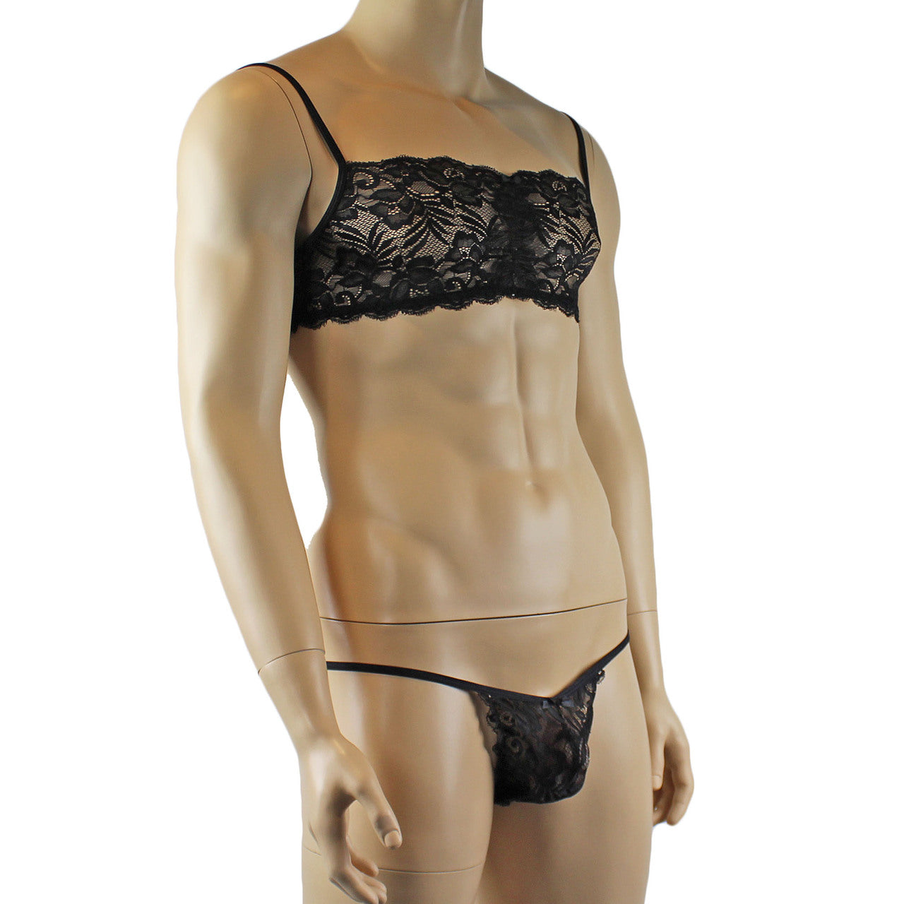 Mens Kristy Lingerie Lace Bra Top BR04G and Lace Panty Black