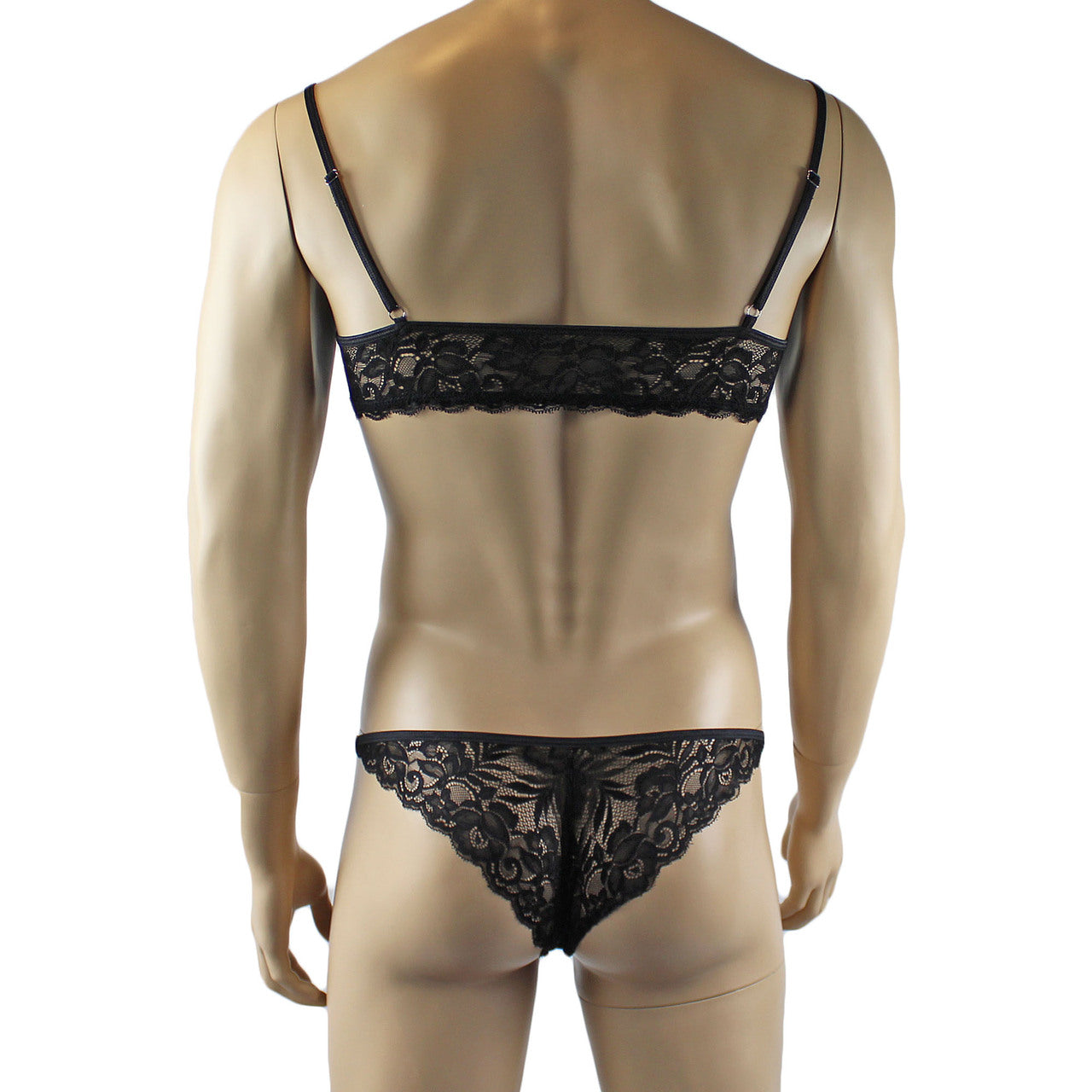 Mens Kristy Lingerie Lace Bra Top BR04 and Lace Panty Black