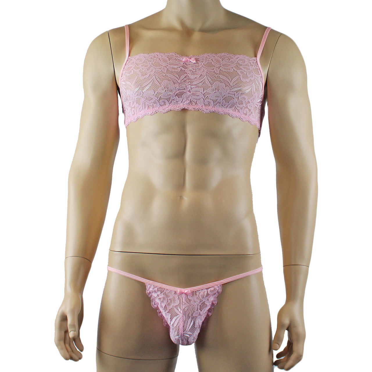Mens Kristy Lingerie Lace Bra Top BR04 and Lace Panty Light Pink