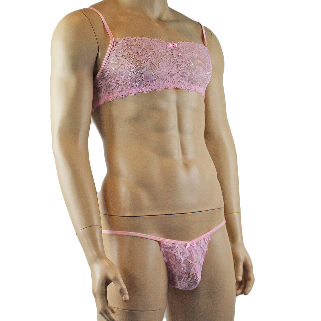 Mens Kristy Lingerie Lace Bra Top BR04 and Lace Panty Light Pink