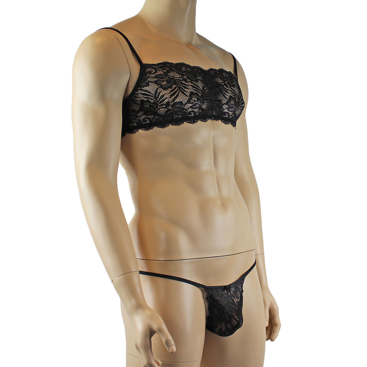 Mens Kristy Lingerie Lace Bra Top BR04 and Pouch G string Black