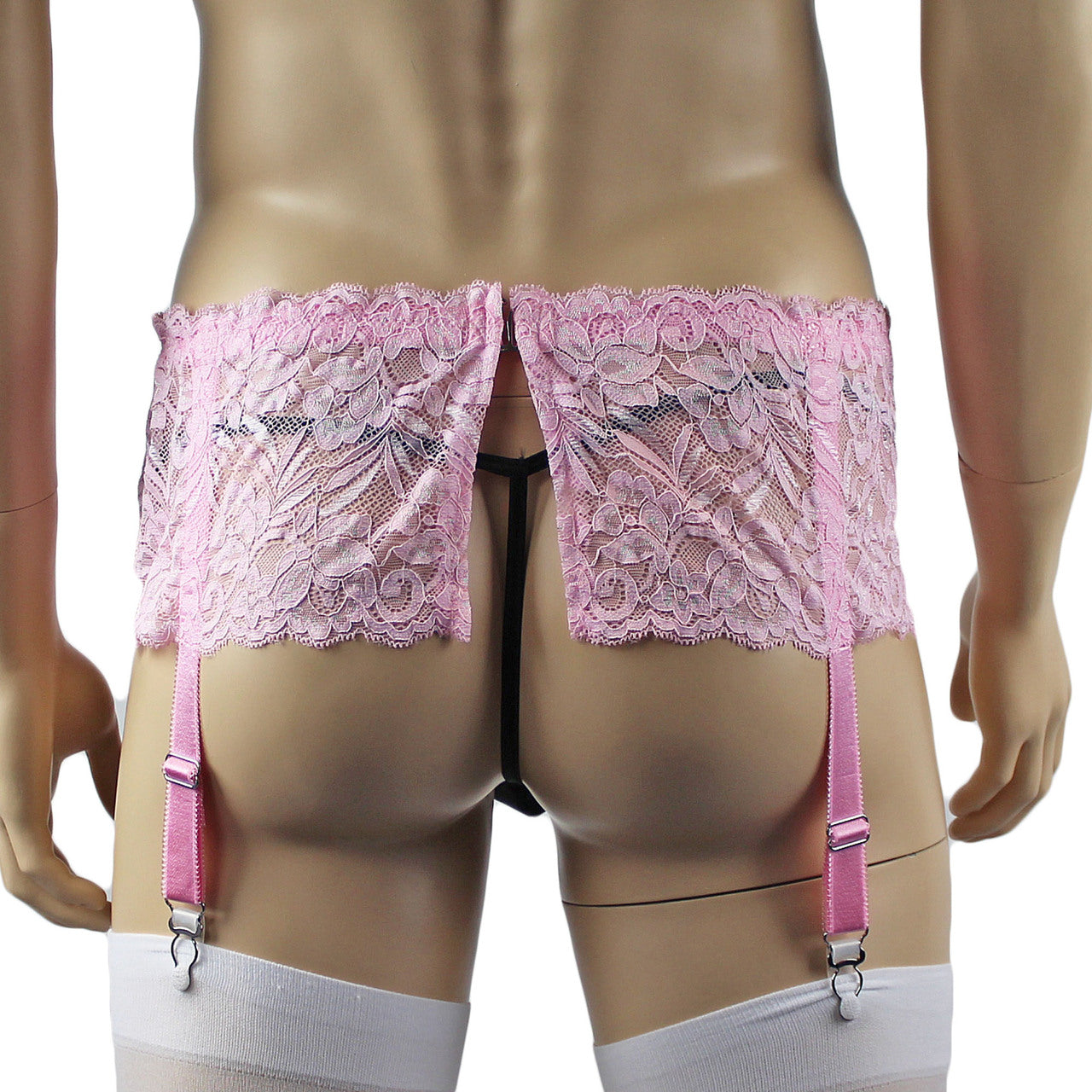 Mens Kristy Wide Lace Garter Belt Black Mens Lingerie Light Pink