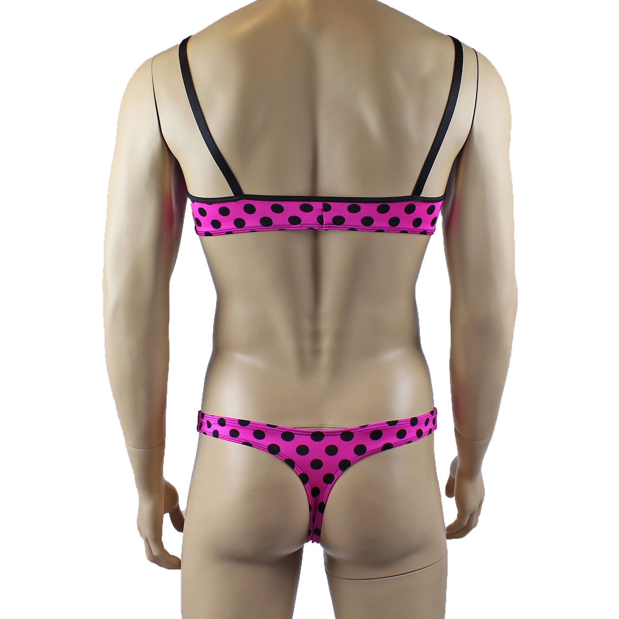 Mens Hot Pink Polka Dot Crop Top Bra & G string Thong