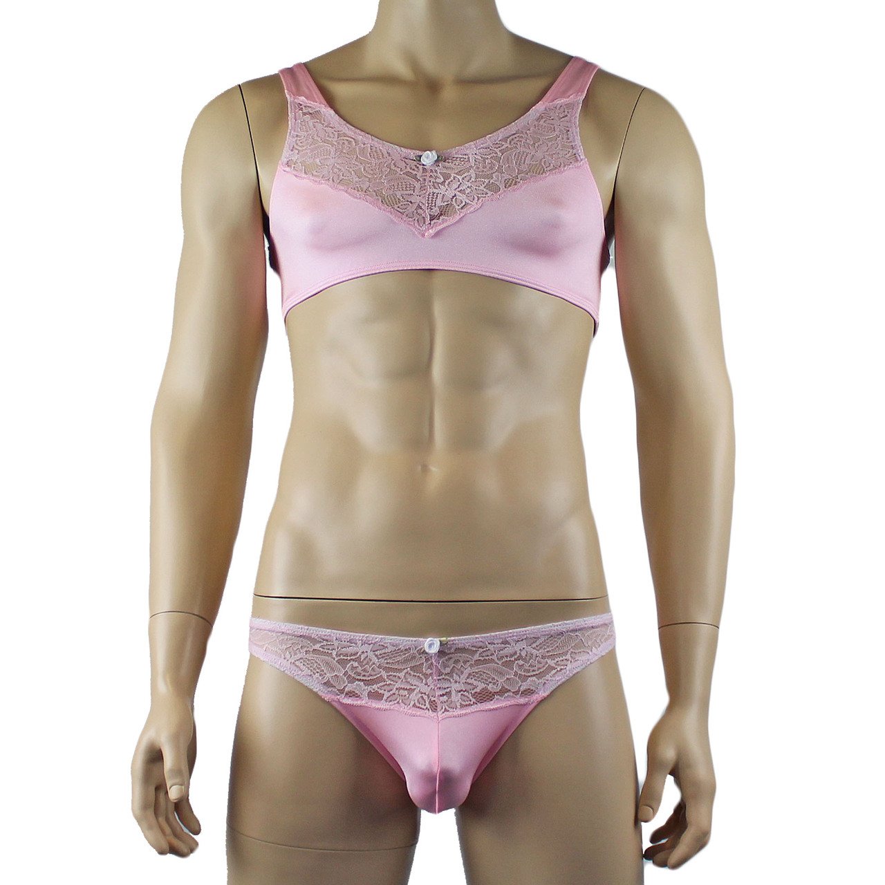 Male Penny Lingerie Bra Top with V Lace front and Capri Bikini (light pink plus other colours)