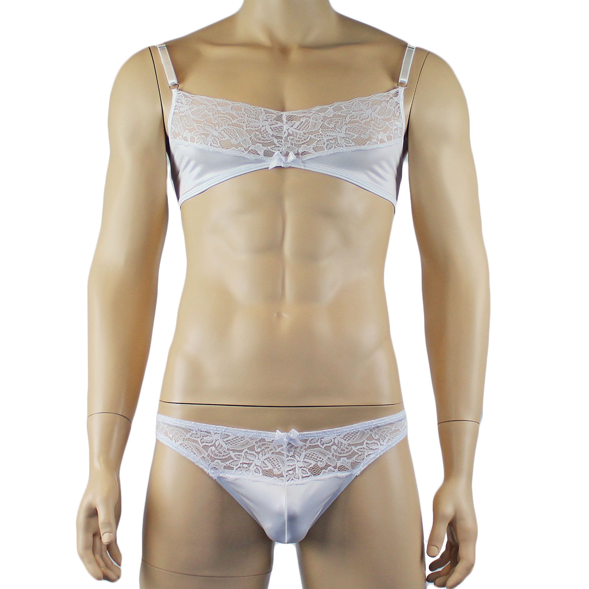 Male Romance Stretch Spandex Bra & Thong for Lingerie Men White or Black