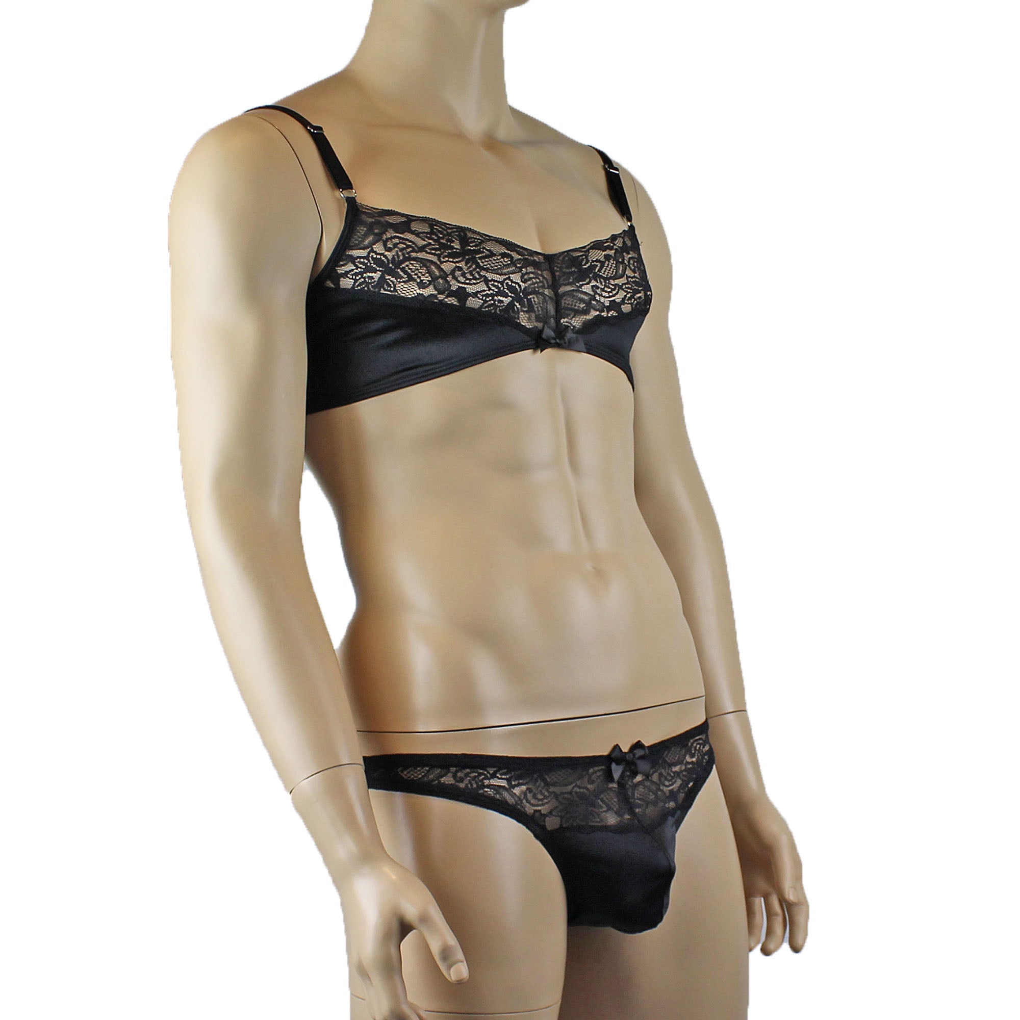 Male Romance Stretch Spandex Bra & Thong for Lingerie Men Black or White