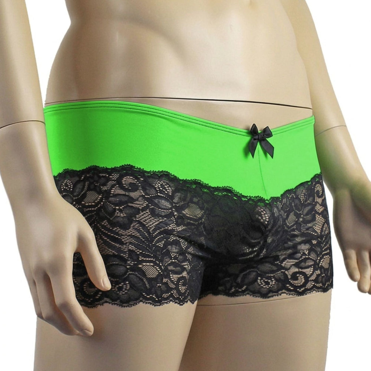Mens Risque Boxer Briefs Neon Green and Black Lace