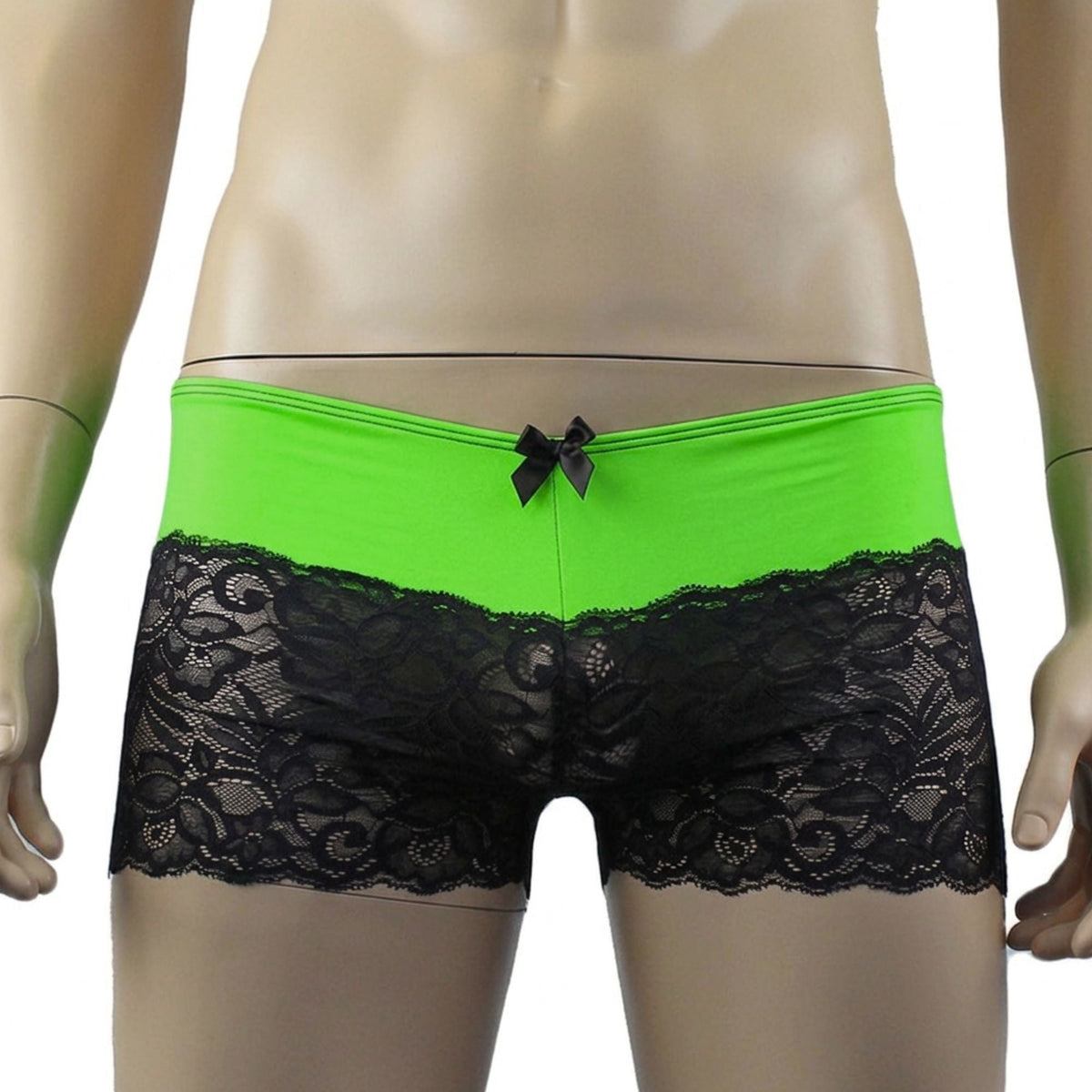 Mens Risque Camisole Top Boxer Briefs Neon Green and Black Lace