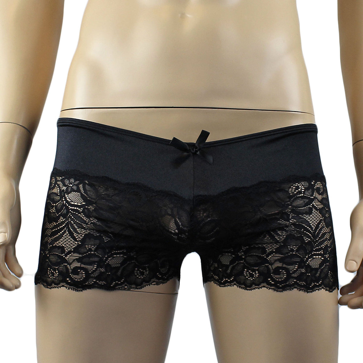 Mens Risque Camisole Top Boxer Briefs with Garters Black & Black Lace