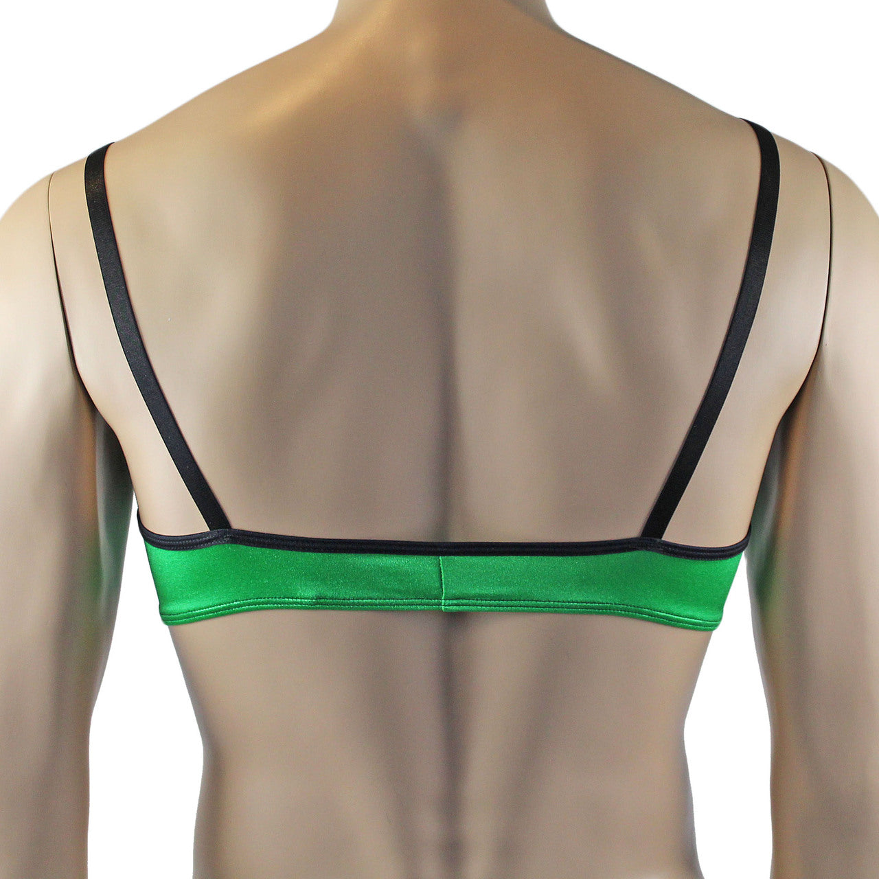 Mens Risque Bra Top with Wide Floral Lace Green & Black Lace