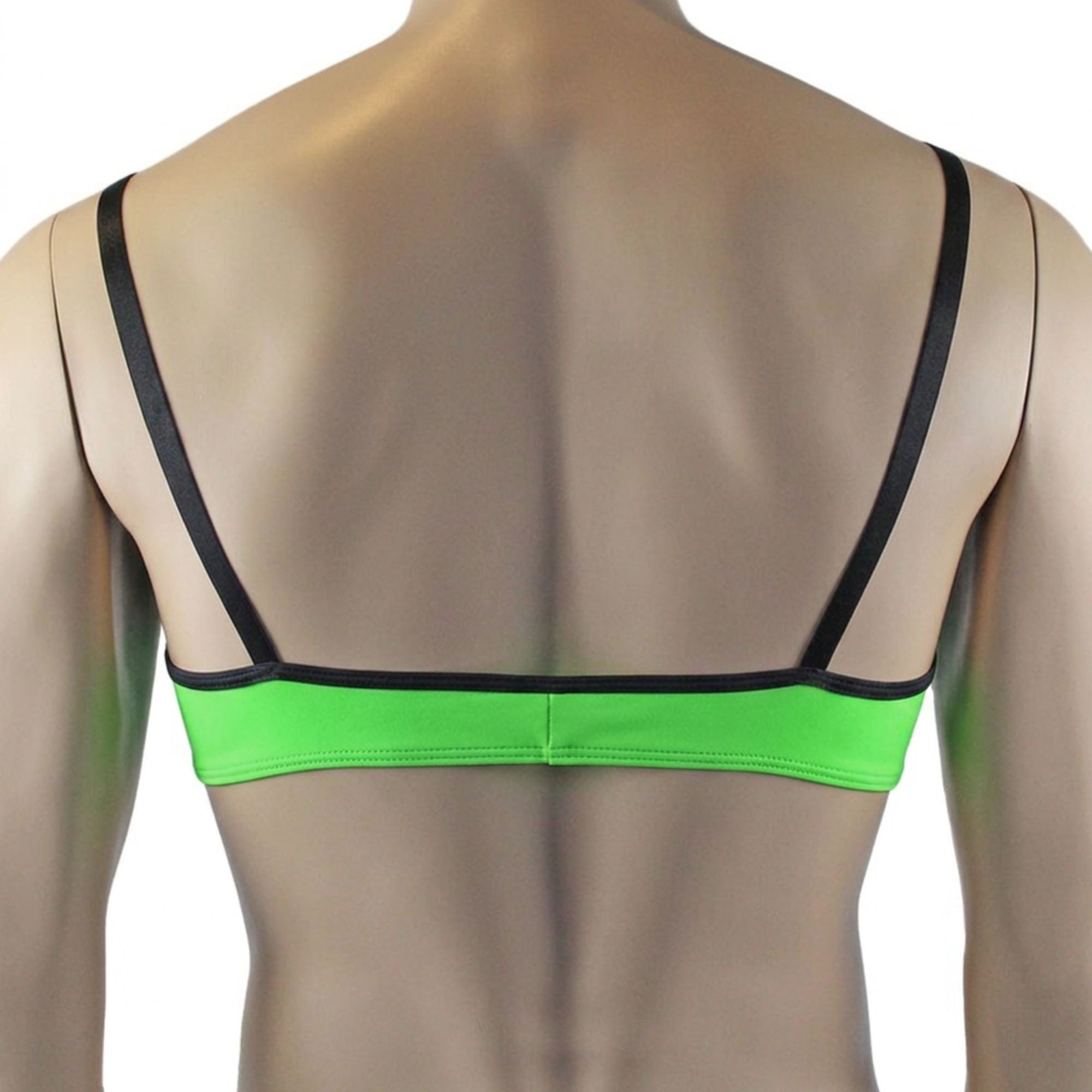 Mens Risque Bra Top with Wide Floral Lace Neon Green & Black Lace