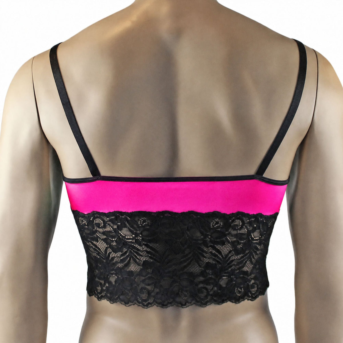 Mens Risque Camisole Top Boxer Briefs Neon Pink and Black Lace