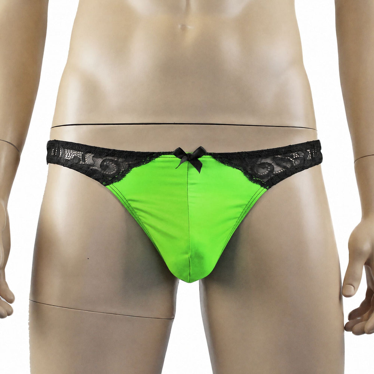 Mens Risque G string Thong Neon Green and Black Lace