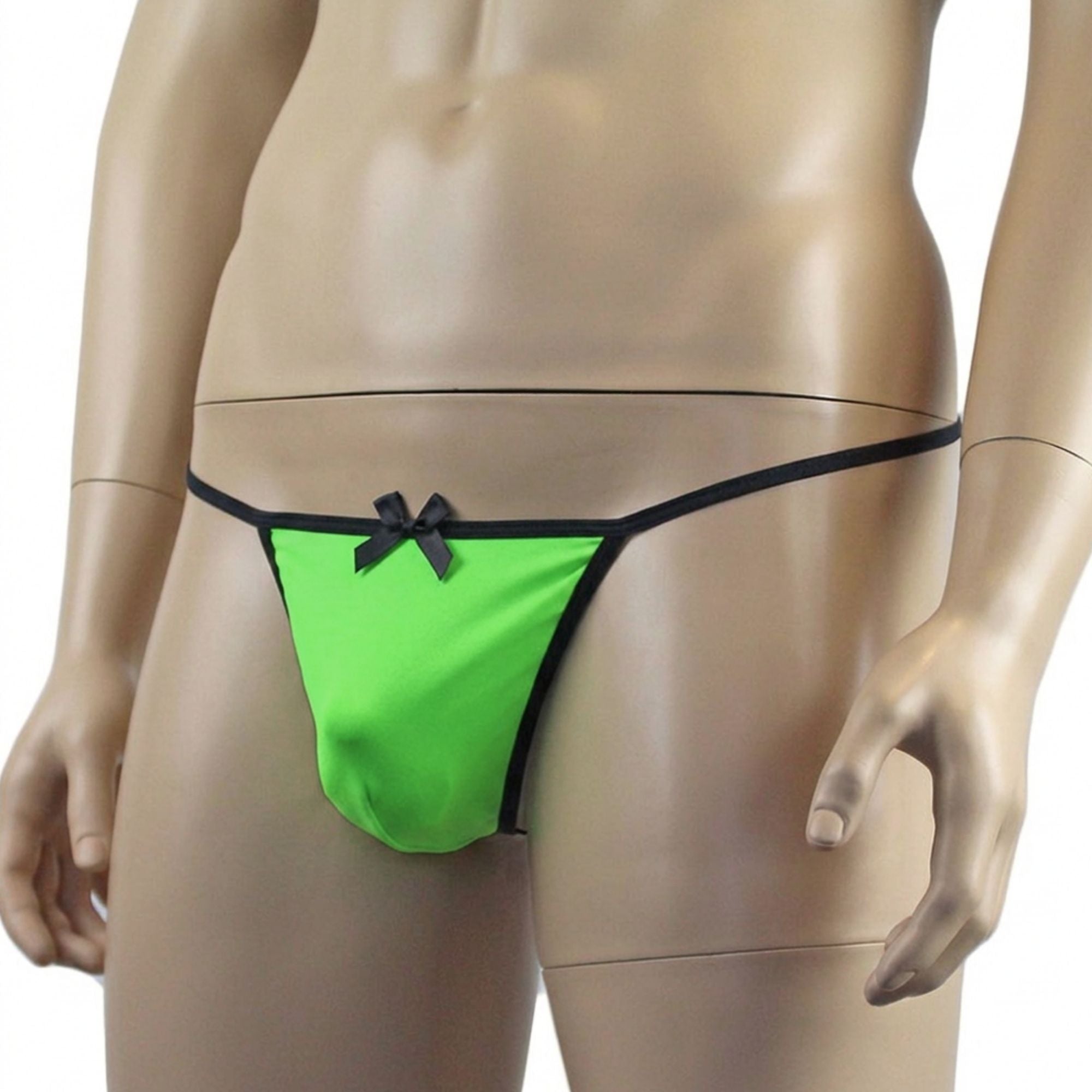 Mens Risque Stretch Spandex Pouch G string with Bow (neon green plus other colours)