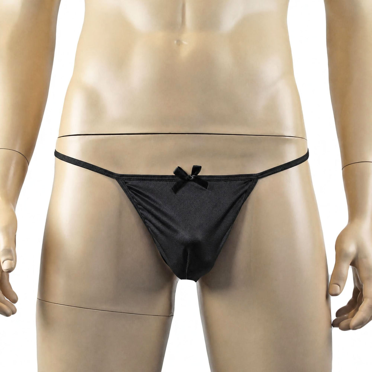 Mens Risque Stretch Spandex Pouch G string with Bow Black