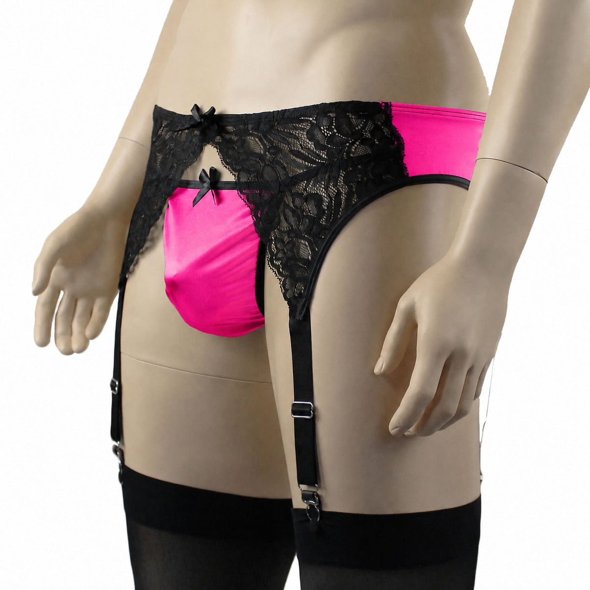 Mens Risque Garterbelt with Adjustable Garters Neon Pink & Black