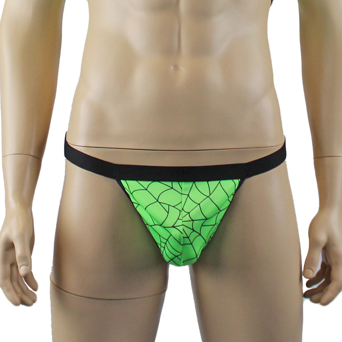 Mens Spider Web G string Thong with Band Lime Green