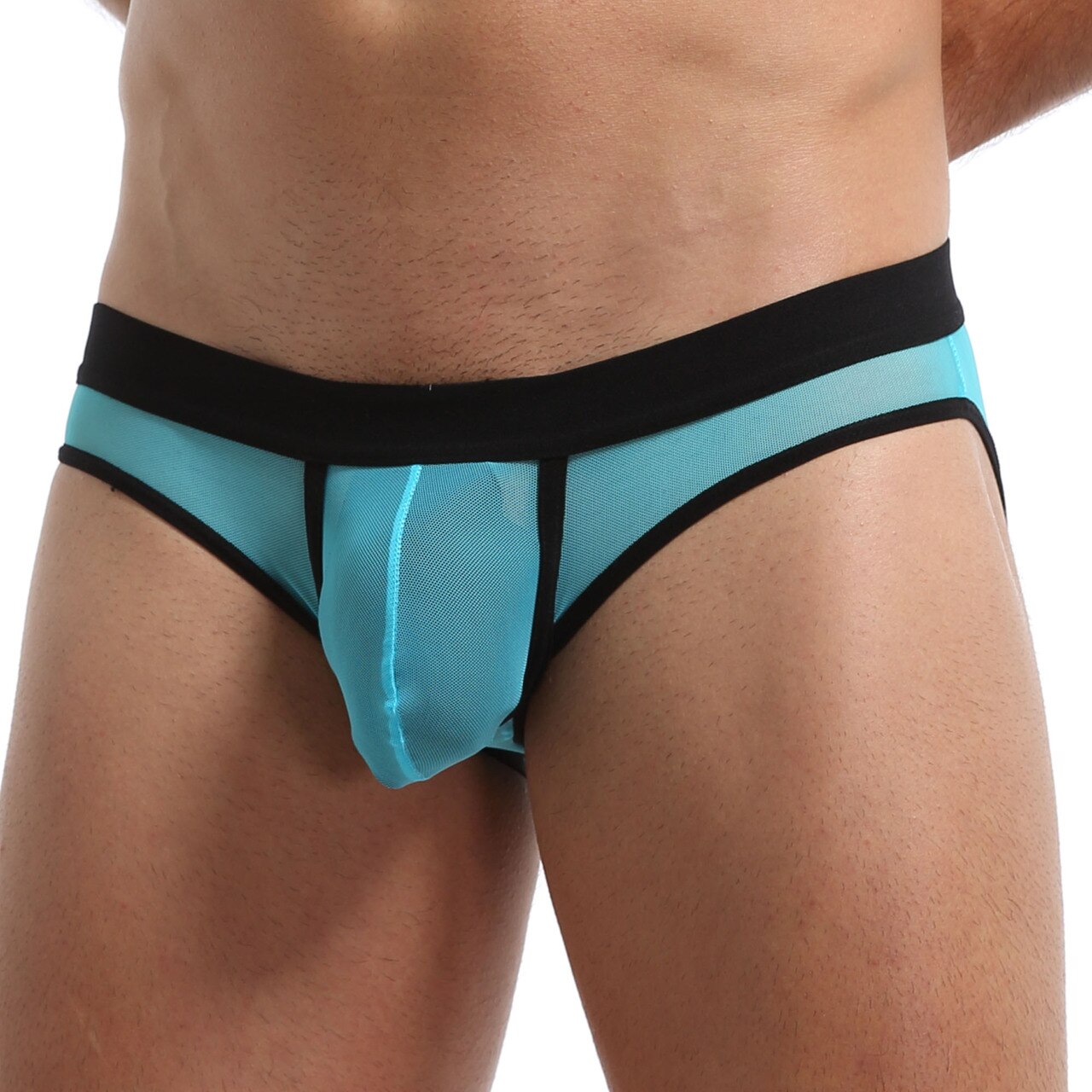 Mens Stretch Polyamide and Spandex Mesh Jockstrap Turquoise