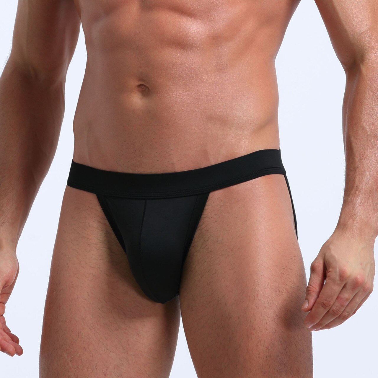 Mens Stretch Polymide and Spandex Comfortable Light Jockstrap Black