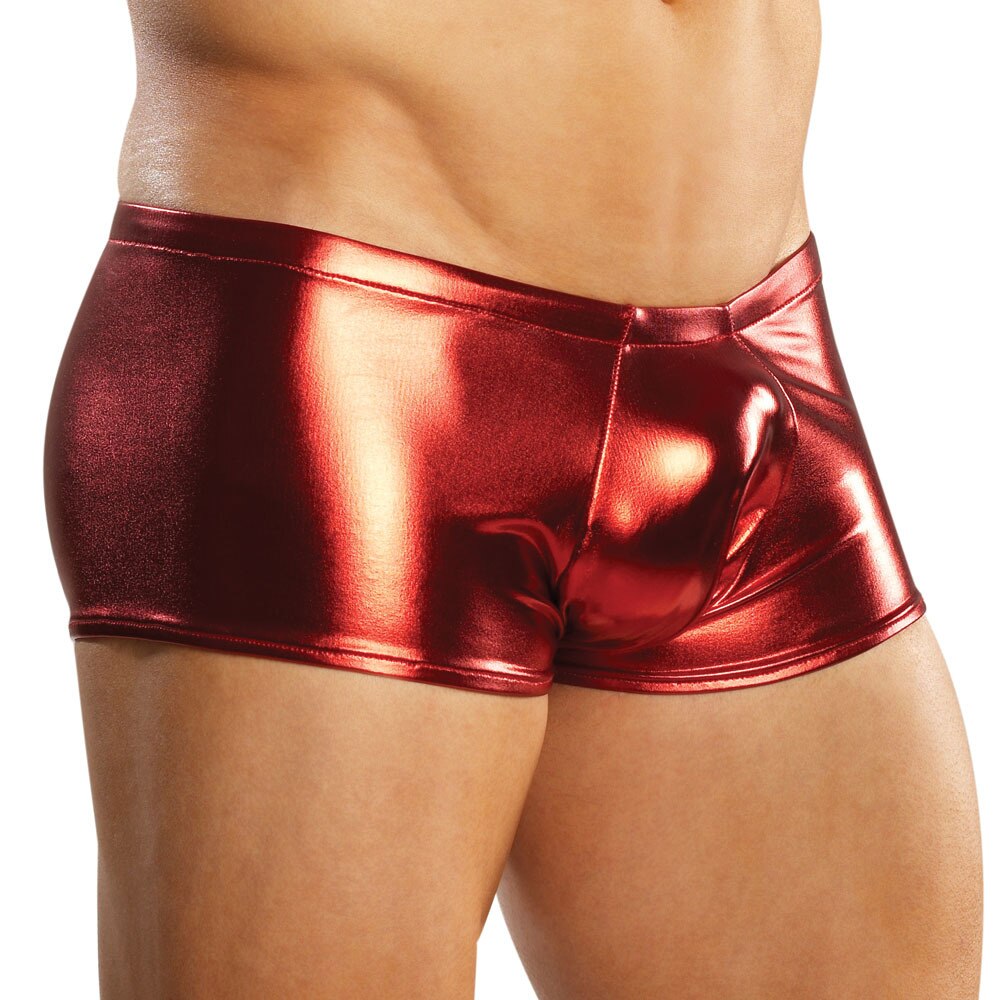 Mens Metal Lycra Pouch Short Red
