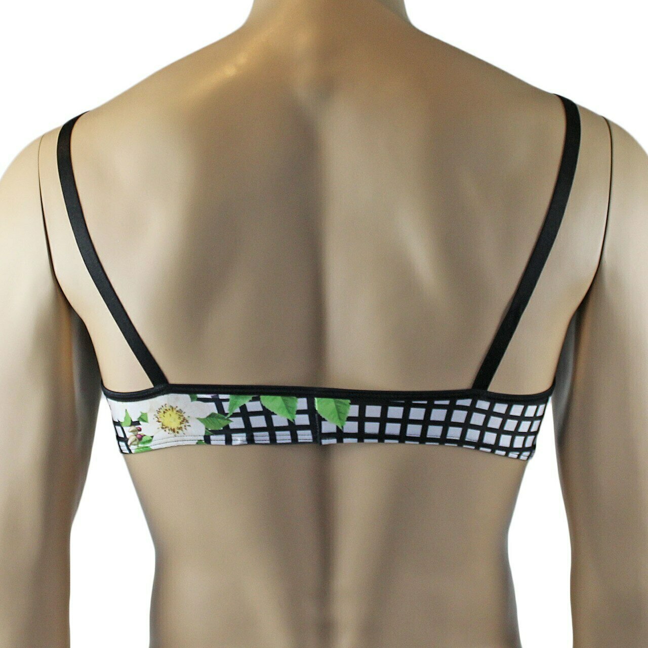 Mens Diana Bra Top & Thong in a Pretty Flower Checkered Print Spandex