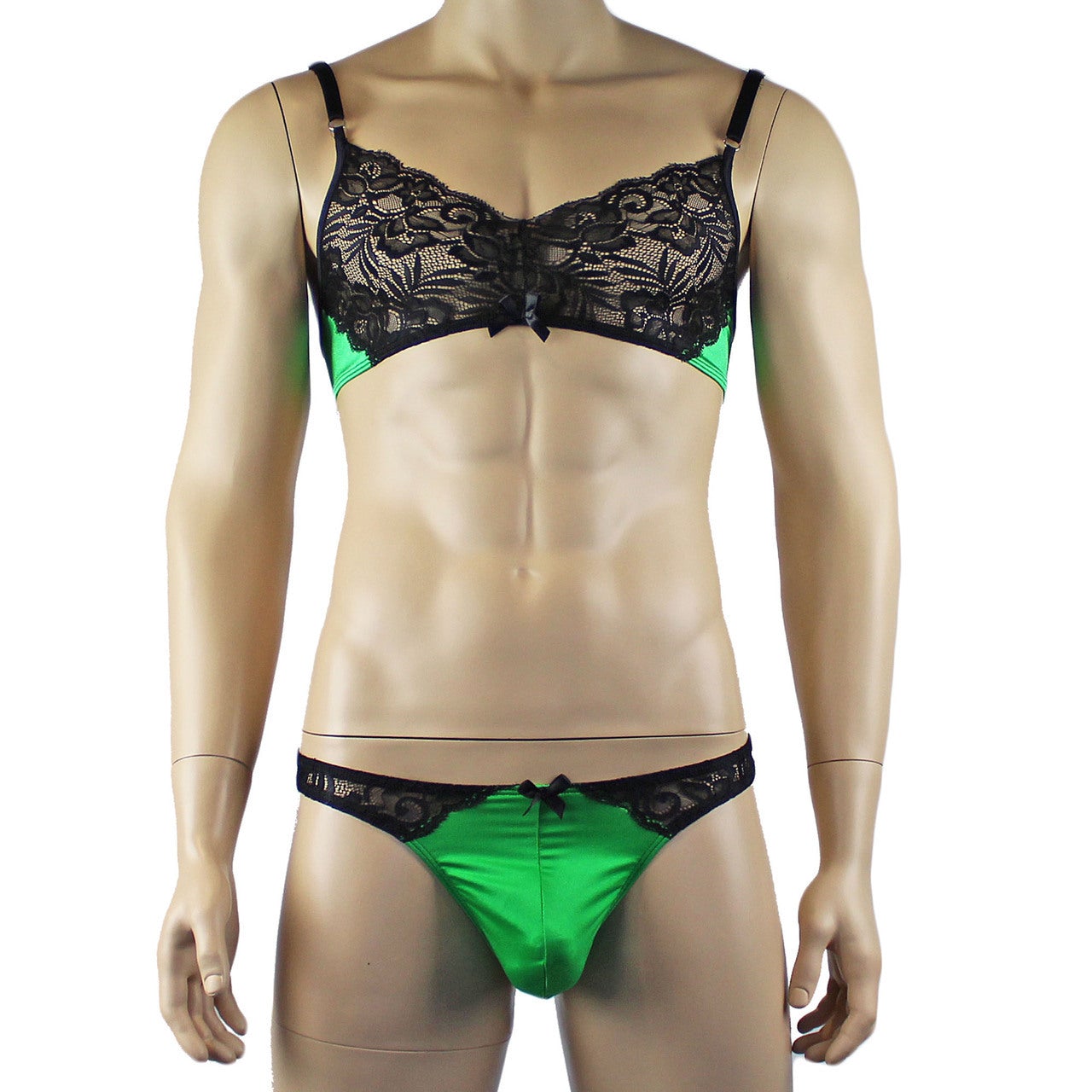 Mens Risque Bra Top and Bikini Brief (green and black plus other colours)