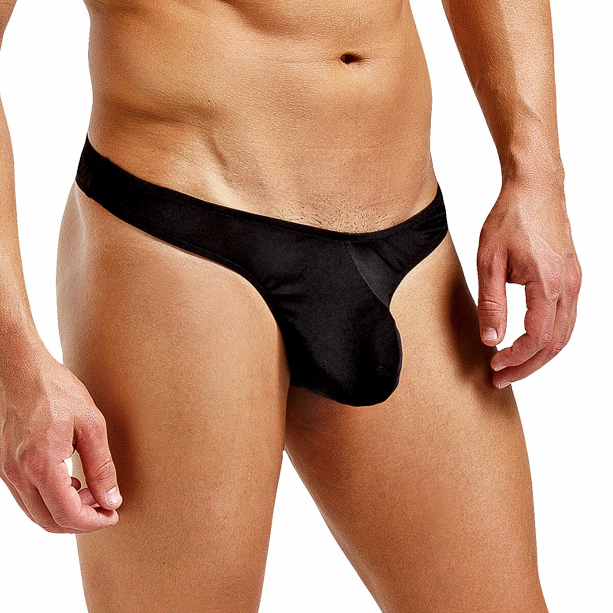 Mens SILK Knit Mini Pouch Thong Black