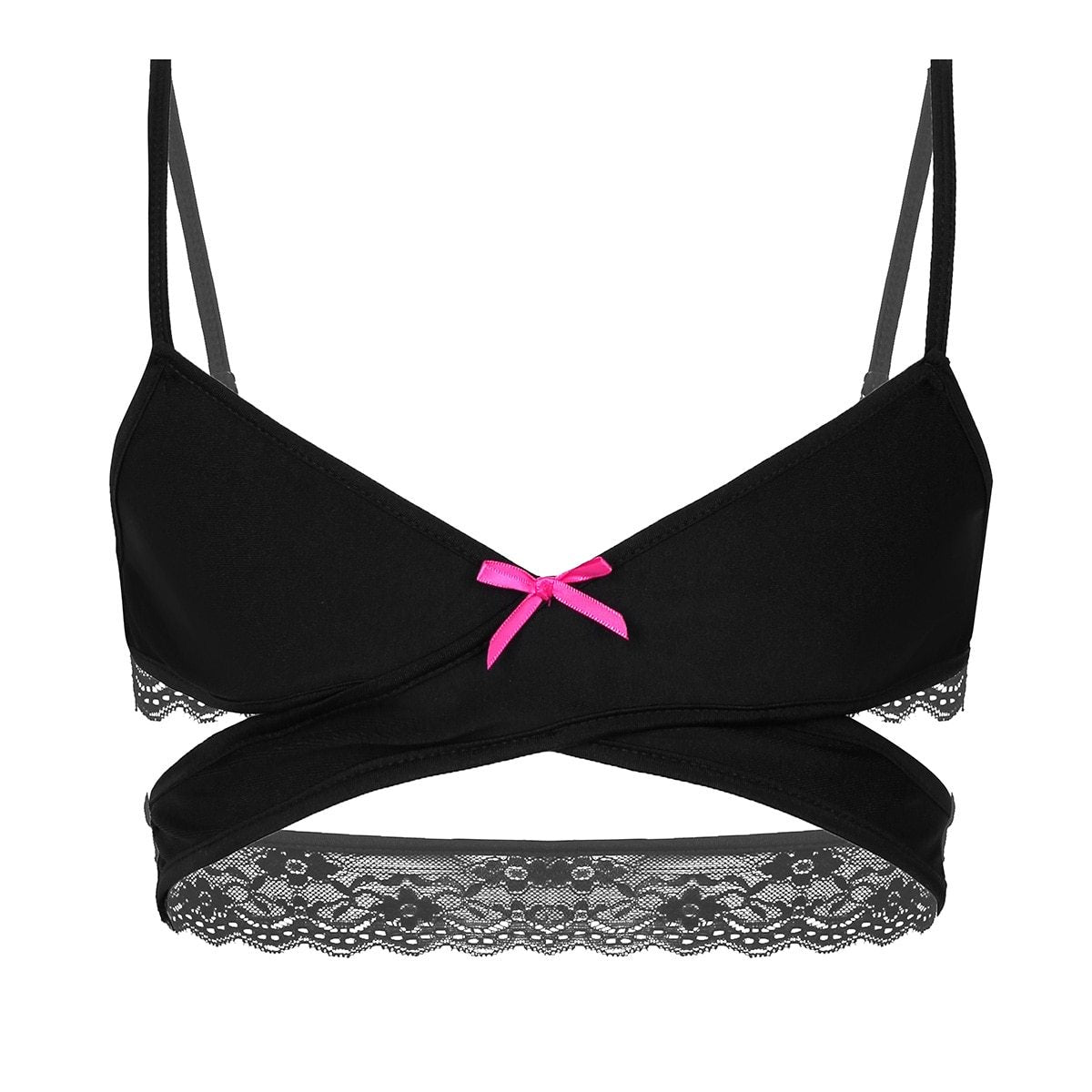 Mens Sissy Bra with Wrap Around Straps Black