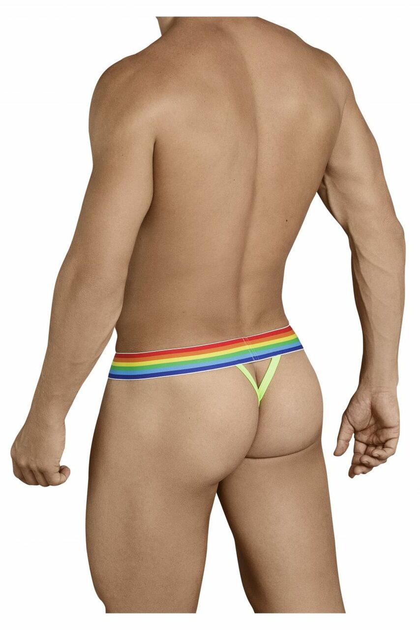 Mens G string with Gay Pride Rainbow Waist Green