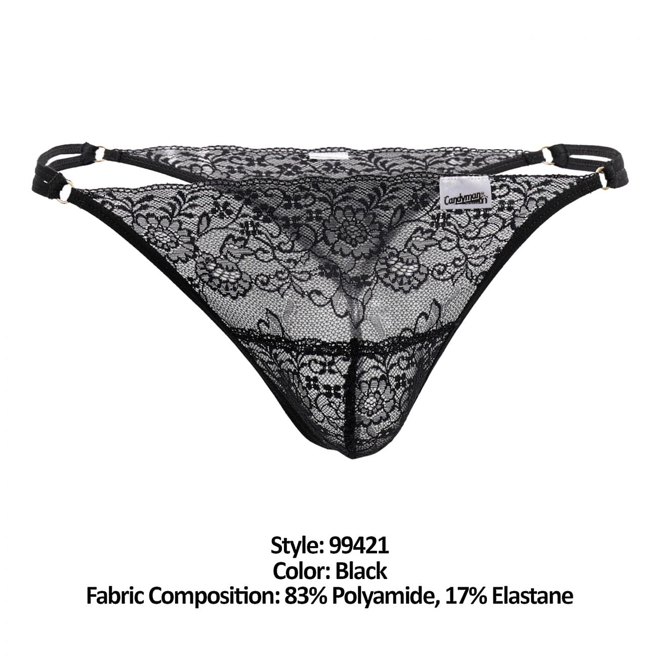 JCSTK - CandyMan 99421 Lace G-String Thongs Black