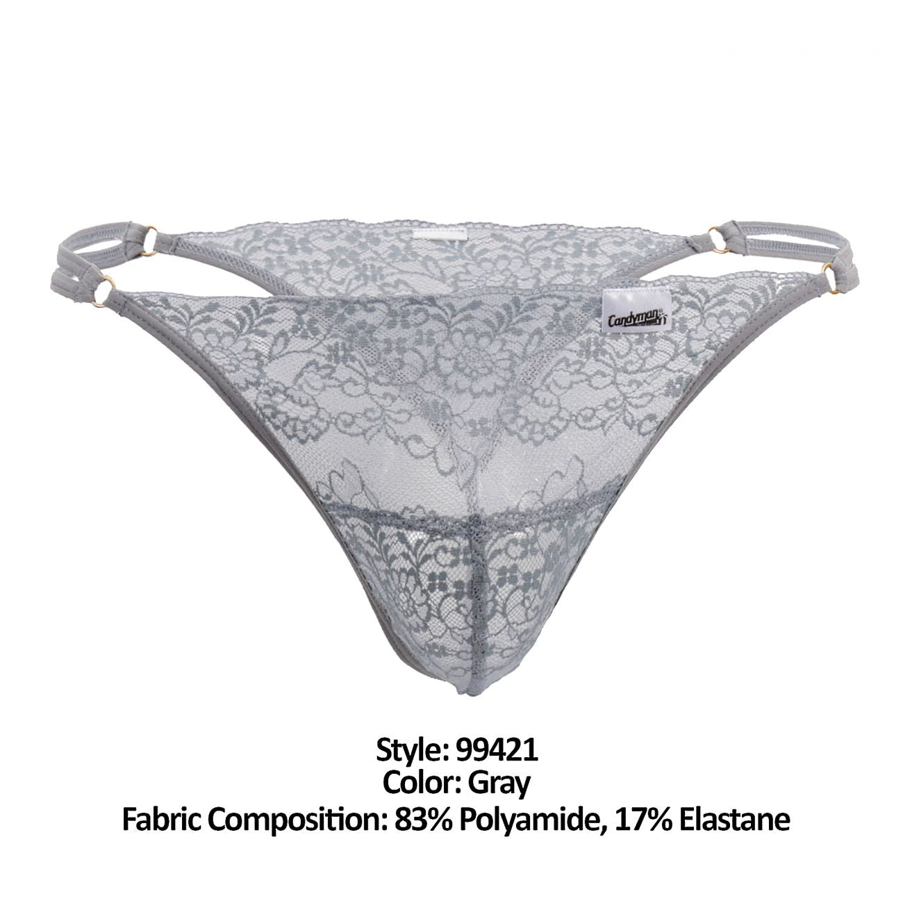 JCSTK - CandyMan 99421 Lace G-String Thongs Black