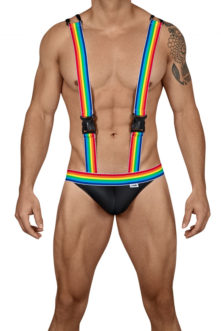 CandyMan 99451 Rainbow Pride Suspenders-Thongs Black