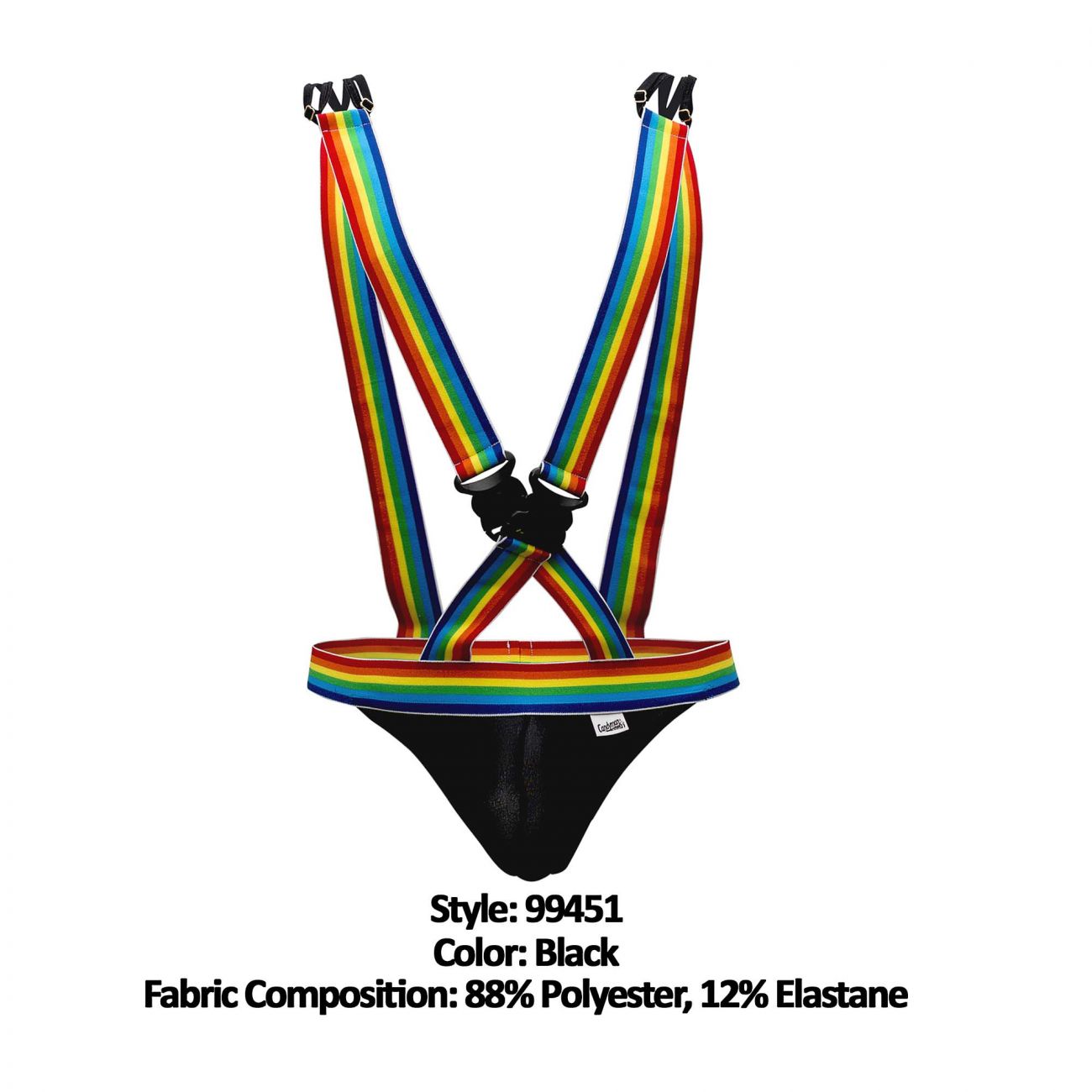 CandyMan 99451 Rainbow Pride Suspenders-Thongs Black