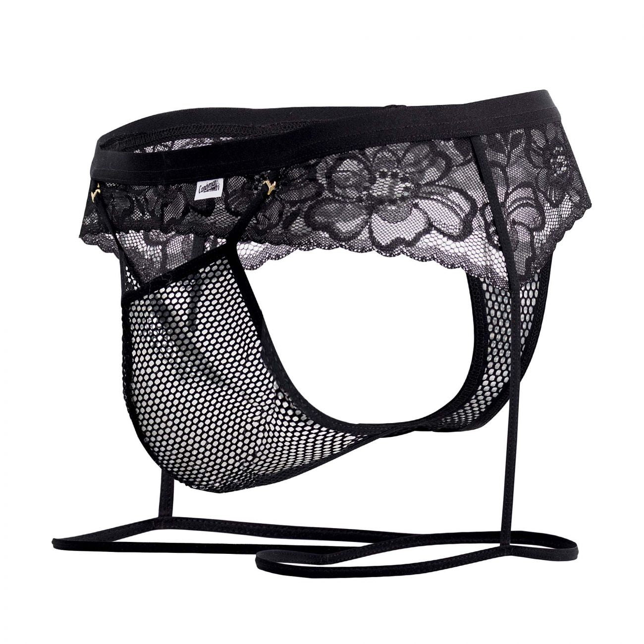 CandyMan 99510 Mesh-Lace Garter Thongs Black