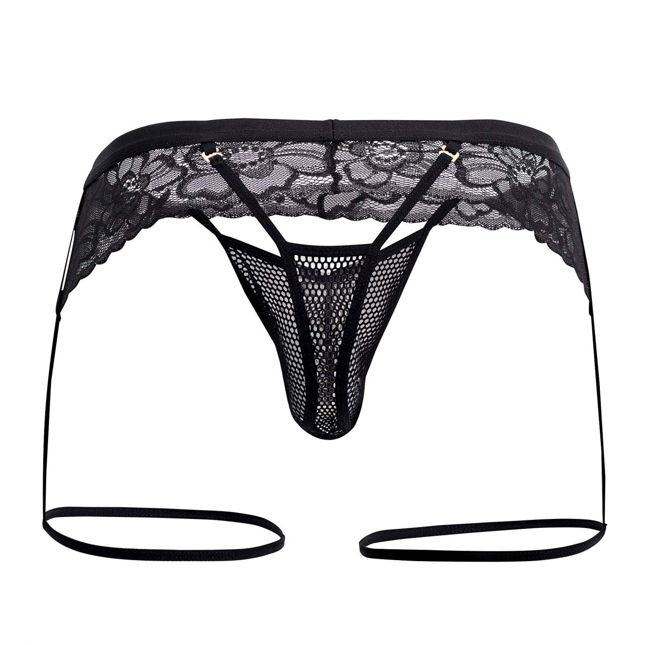 CandyMan 99510 Mesh-Lace Garter Thongs Black