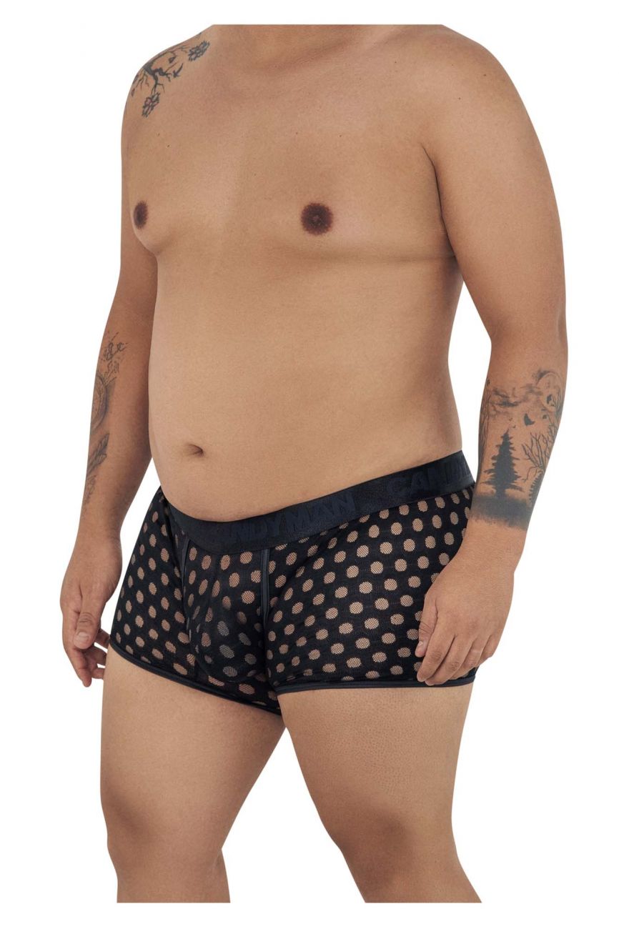 CandyMan 99511X Polka Mesh Trunks Black Plus Sizes