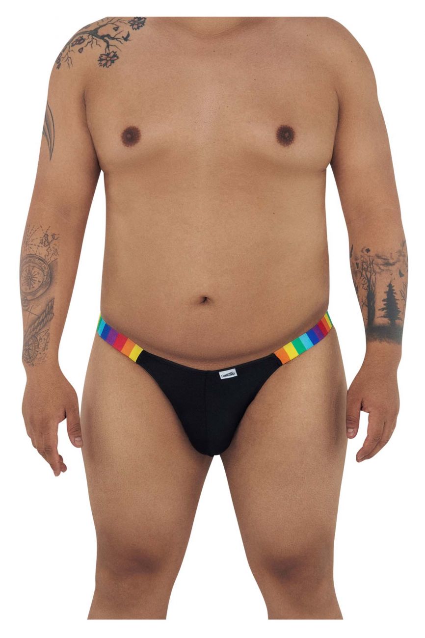 CandyMan 99536X Bikini Jockstrap Black Rainbow Stripes Plus Sizes