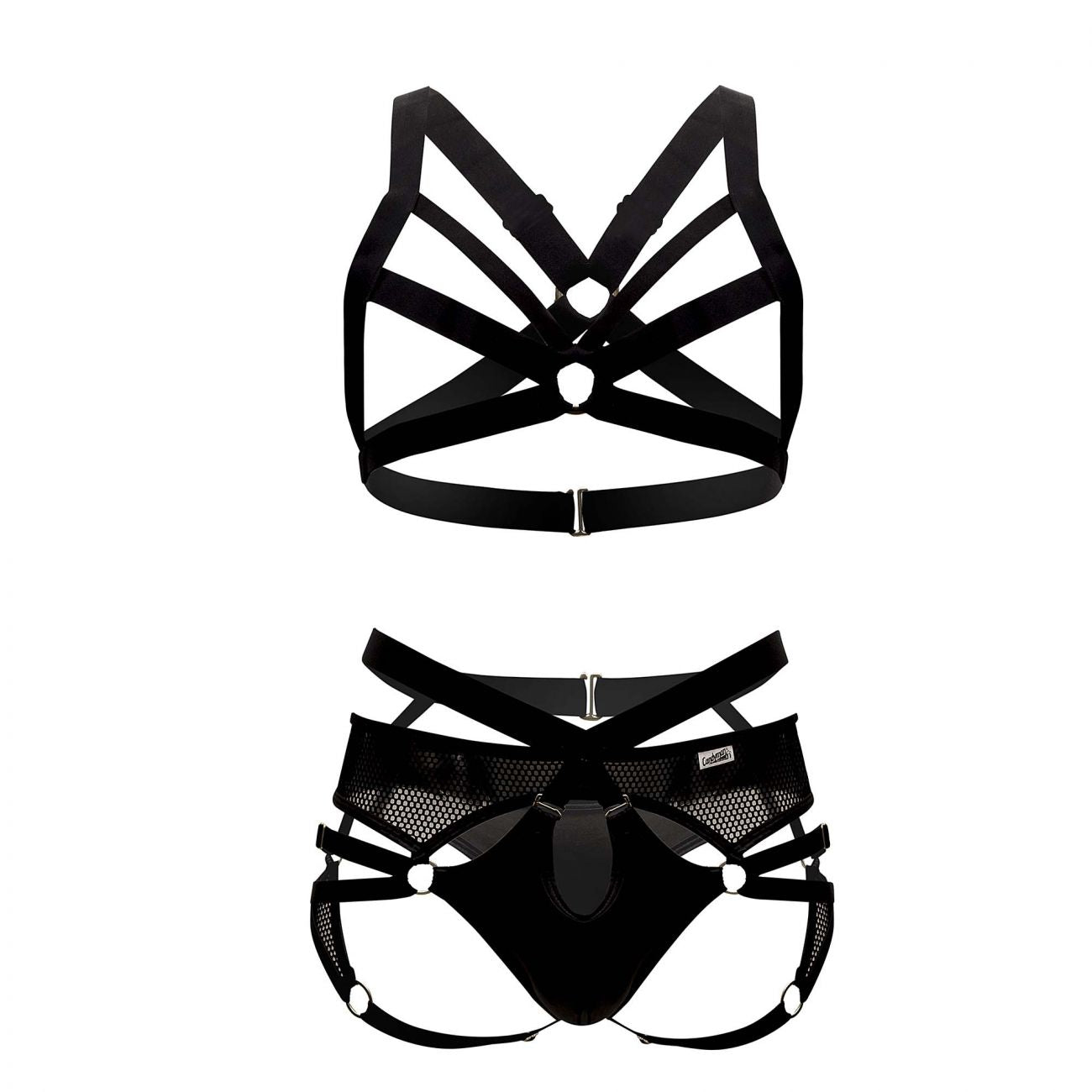 CandyMan 99546X Harness-Thongs Outfit Black Plus Sizes