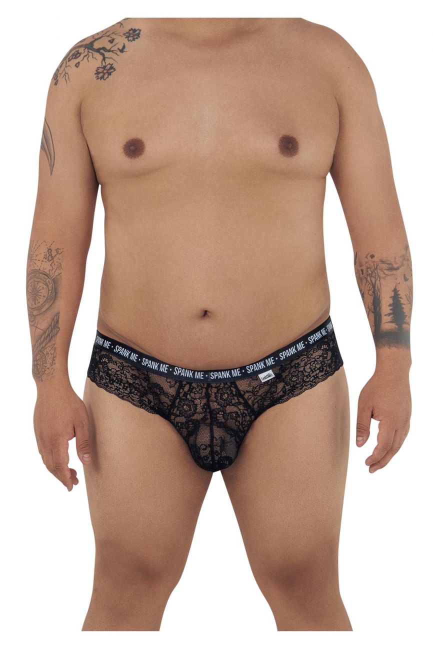 CandyMan 99615X Spank Me Lace Briefs Black Plus Sizes