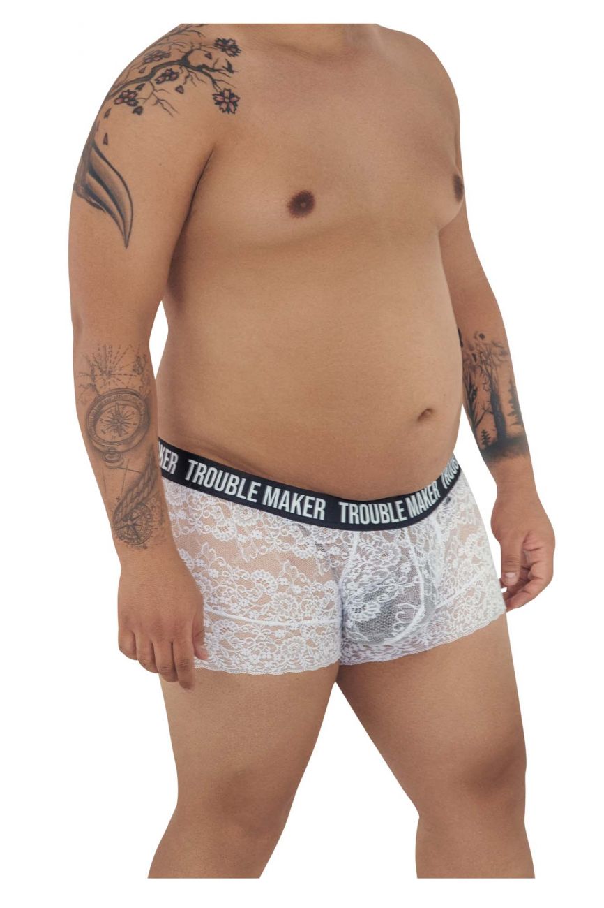 CandyMan 99616X Trouble Maker Lace Trunks White Plus Sizes