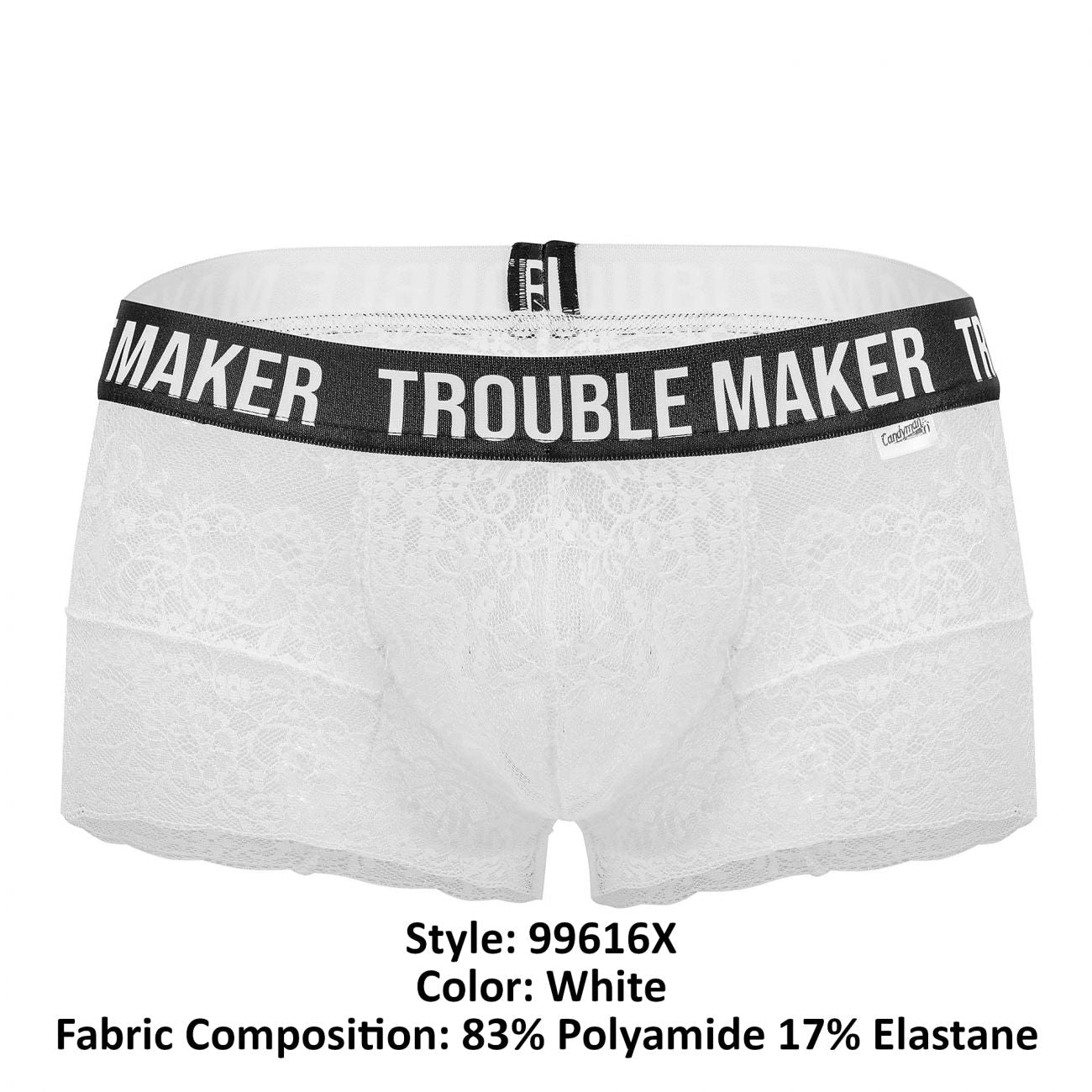 CandyMan 99616X Trouble Maker Lace Trunks White Plus Sizes